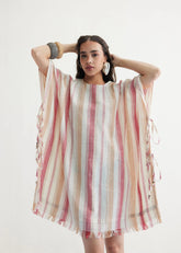 A Model Wearing Off White Handwoven Cotton Saltwater Summer Cotton Off-White Kaftan Dress, curated by Only Ethikal